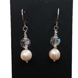 Freshwater Pearl Crystal Dangle Earrings Artisan Made Vintage Beaded Feminine